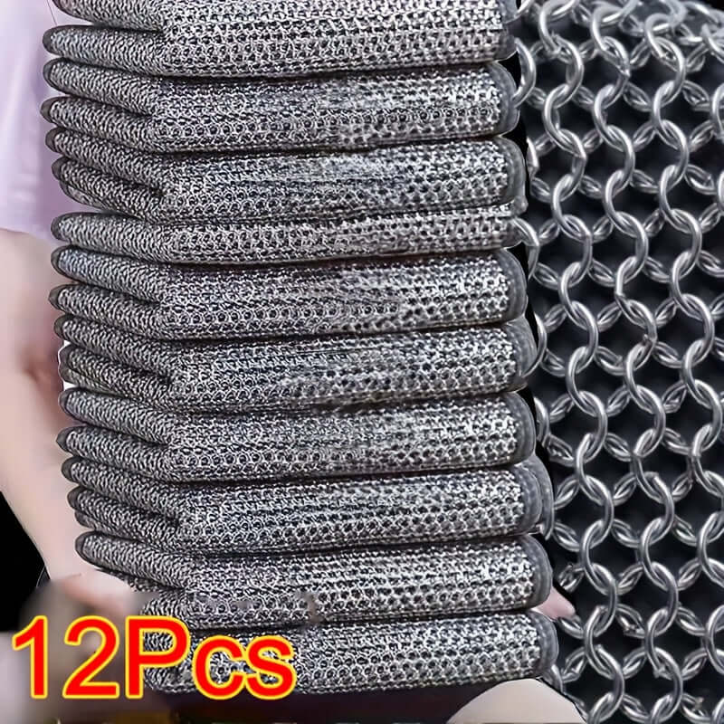 12pcs non-stick oil iron dishwashing cloths, durable square cloths for kitchen, living room, and bathroom cleaning.