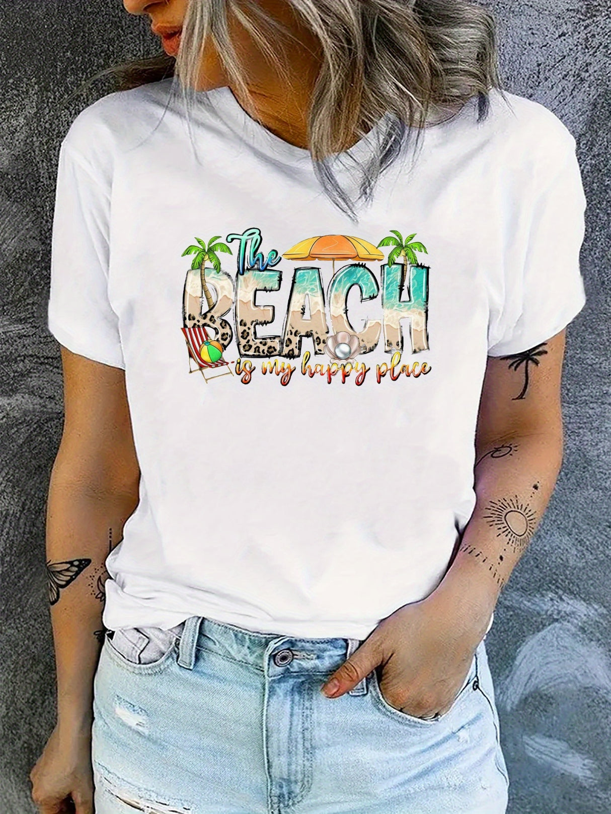Beach Graphic Tee - 100% Cotton Crew Neck