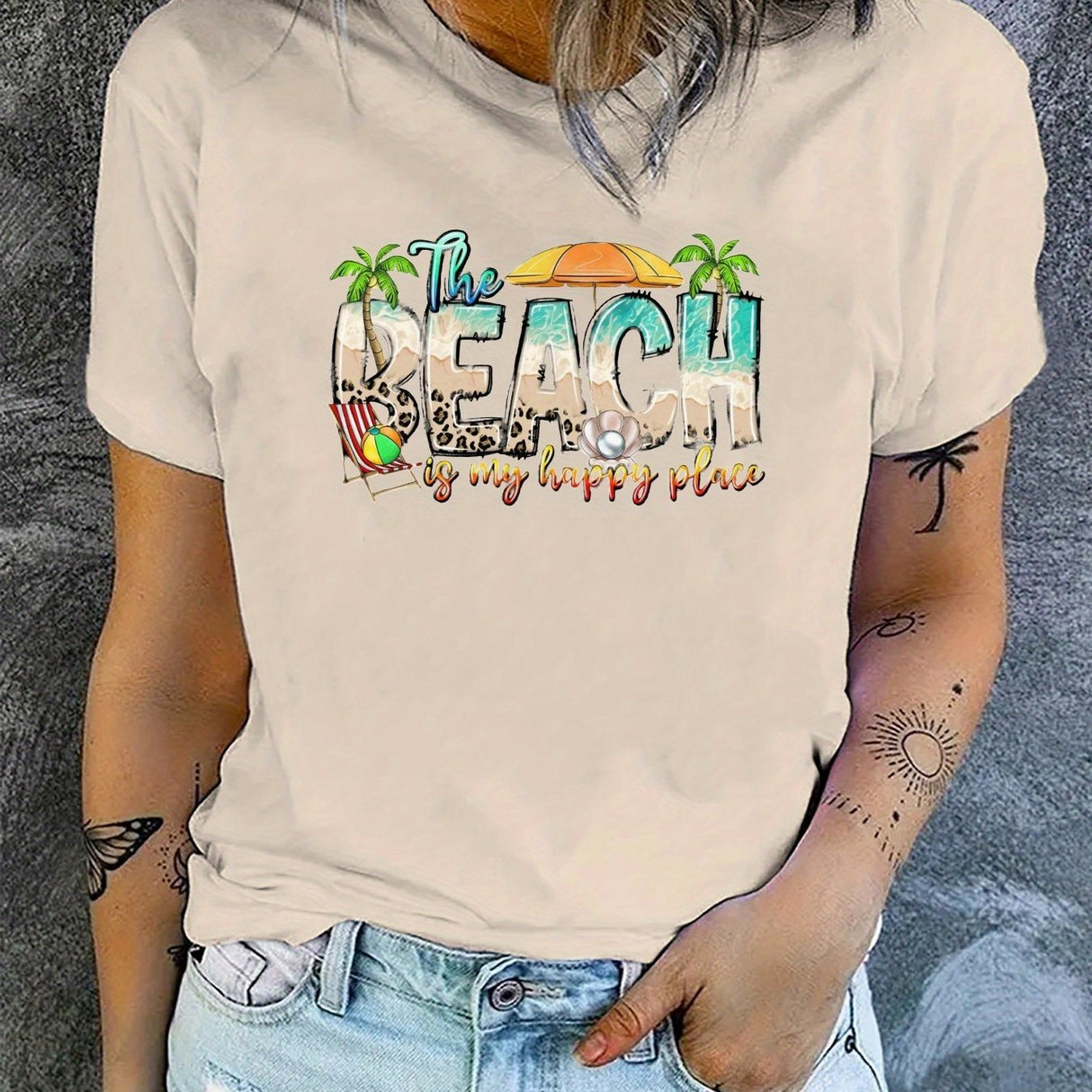 Beach Graphic Tee - 100% Cotton Crew Neck