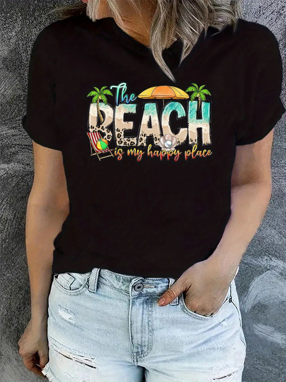 Beach Graphic Tee - 100% Cotton Crew Neck