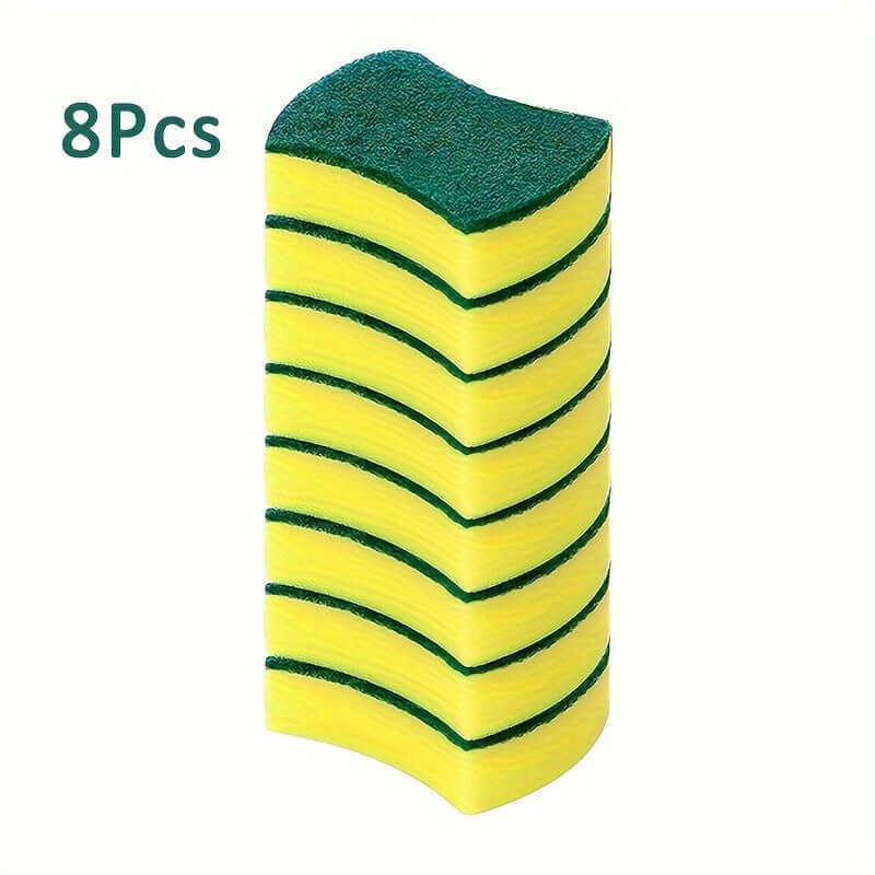 Multifunctional cleaning sponge set of 8, super absorbent with yellow and green design, perfect for kitchen use.