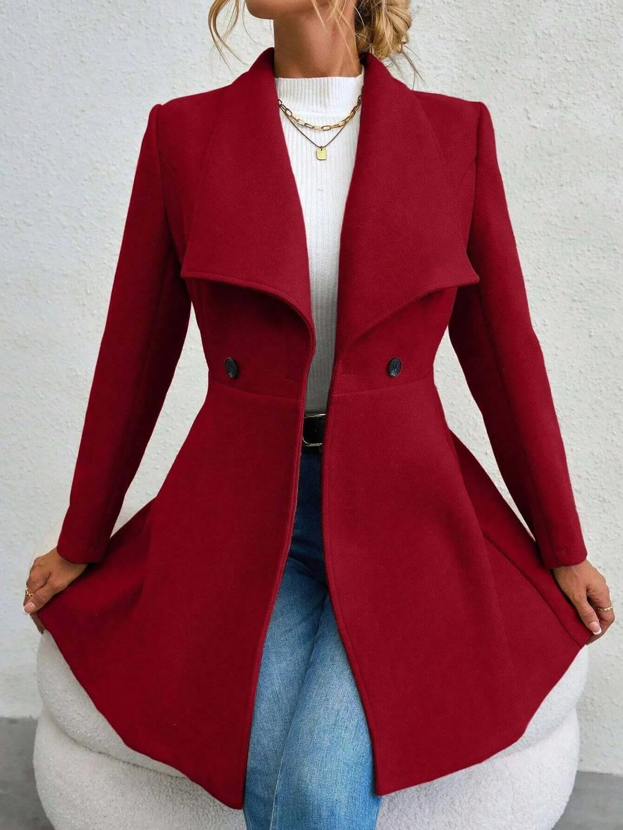 Women Button Lapel Work Coat