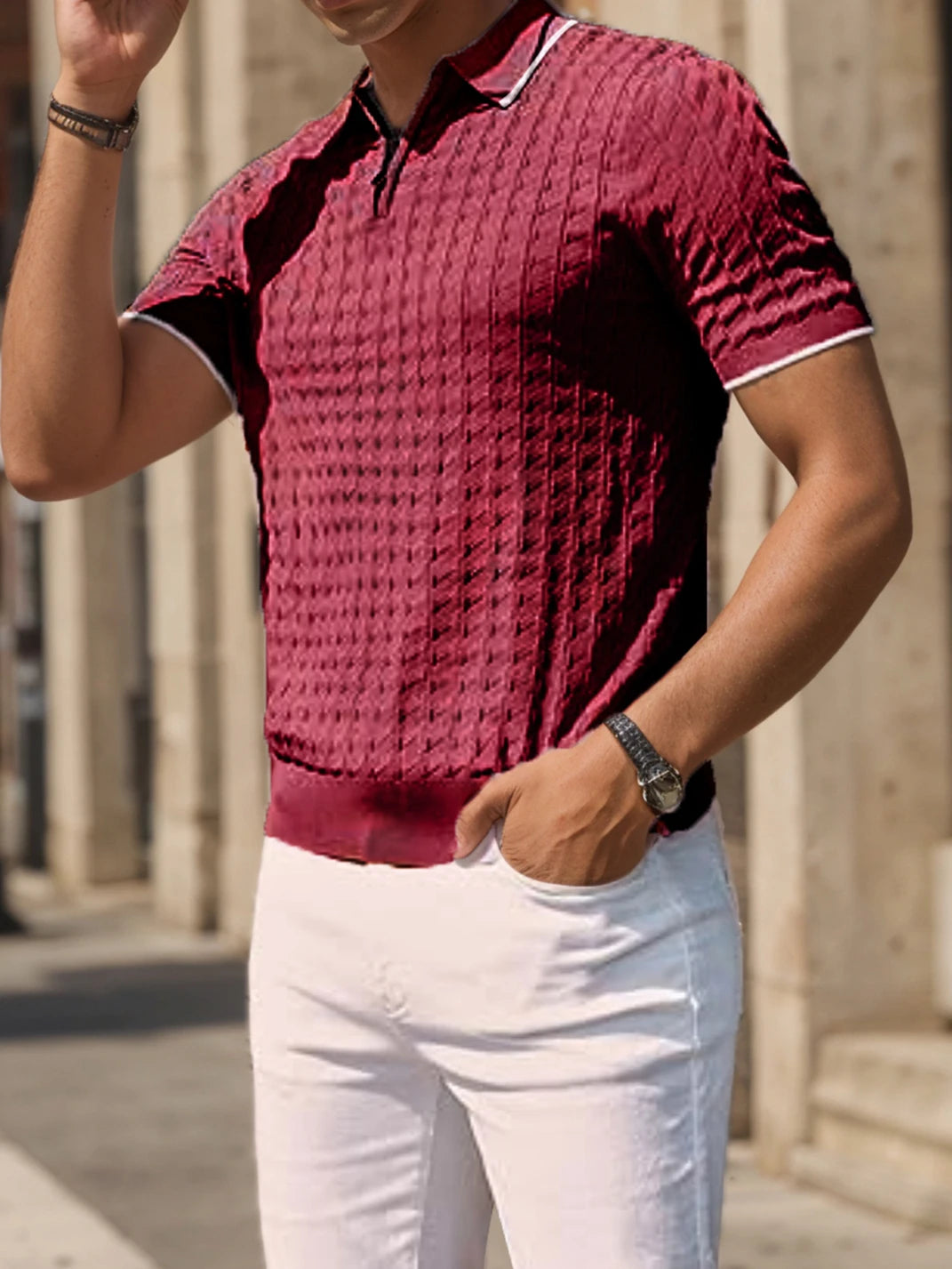 Men Half Zip Lapel Knit Sweater