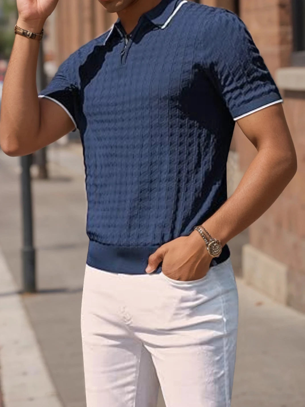 Men Half Zip Lapel Knit Sweater