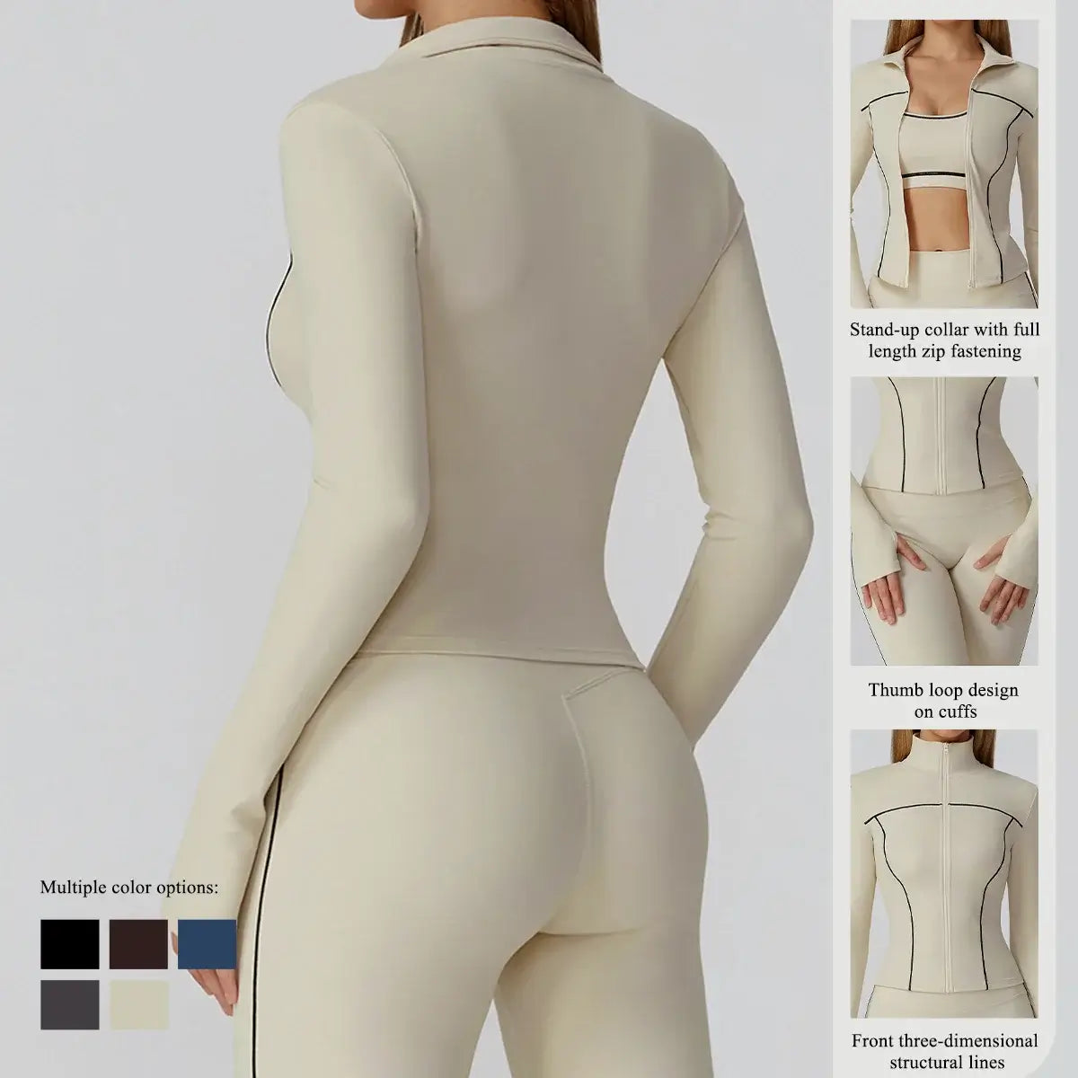 جاكيت جري نسائي ضيق بأكمام طويلة