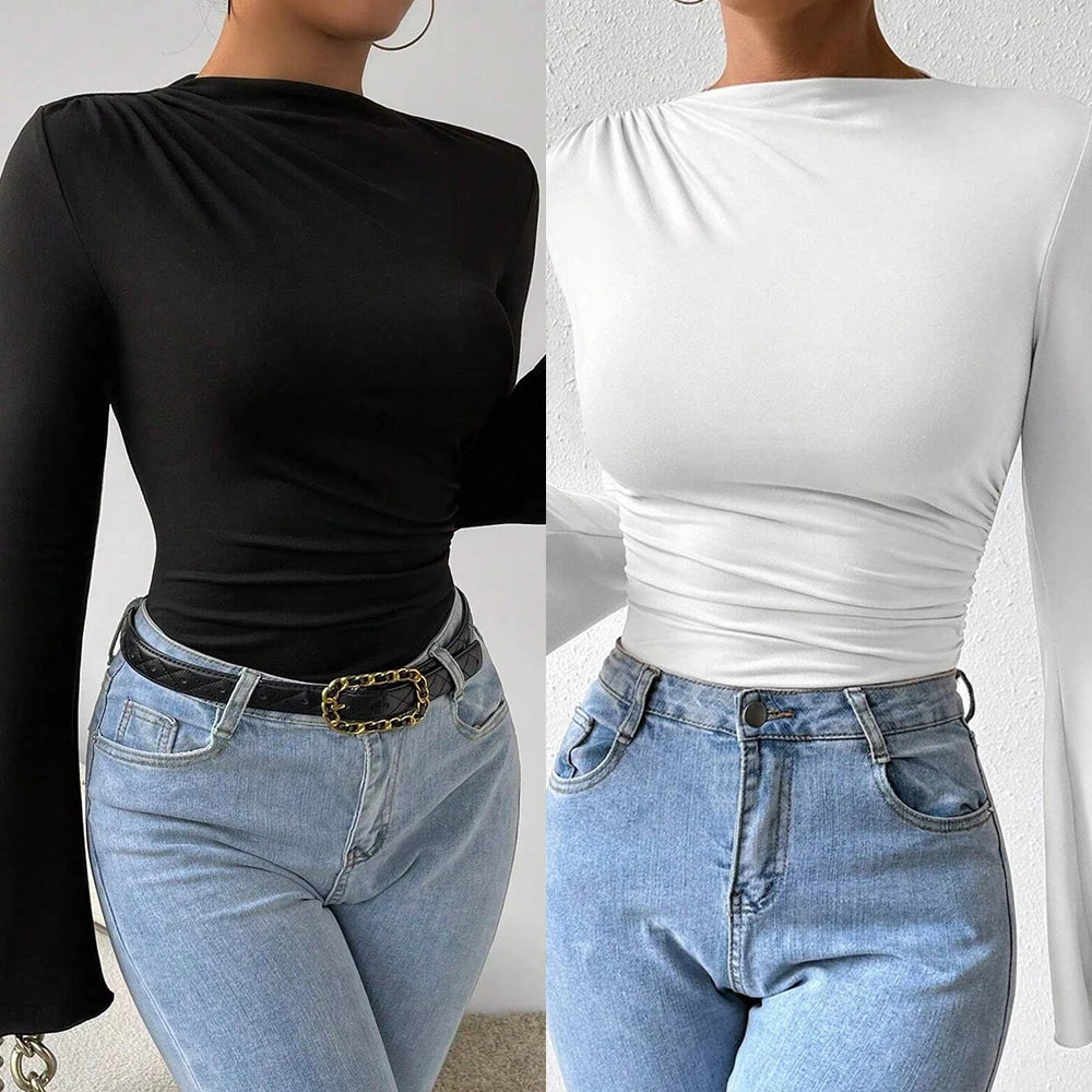 Ribbed Square Neck Bodysuit – Short Sleeve Top