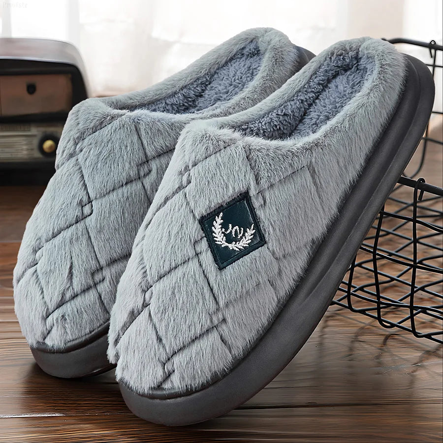 Men Winter Warm Plush Non-Slip Slippers