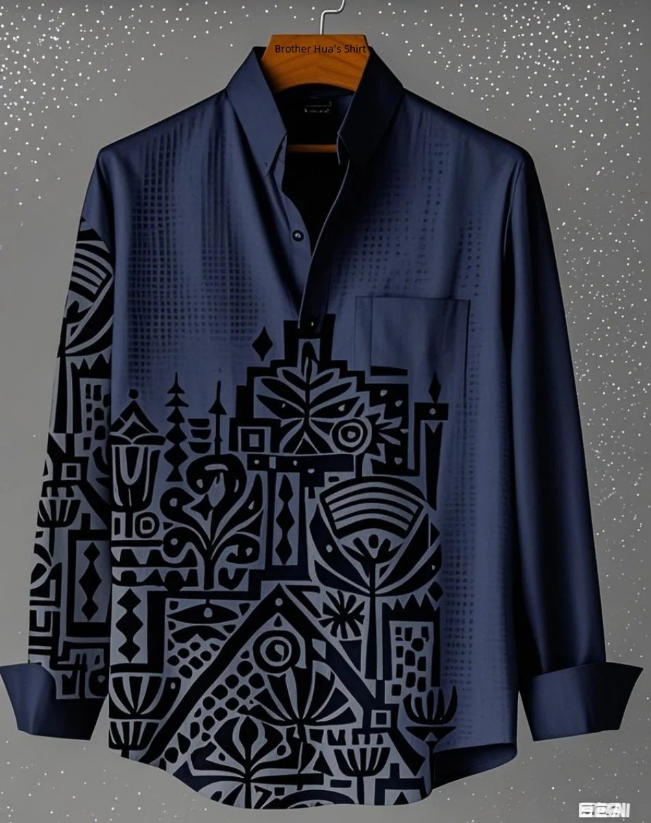 قميص رجالي من الكتان بأكمام طويلة وياقة واقفة