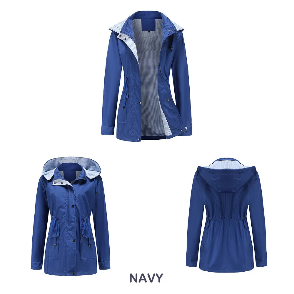 Purple Hooded Waterproof Women's Jacket – Spring Office Outerwear