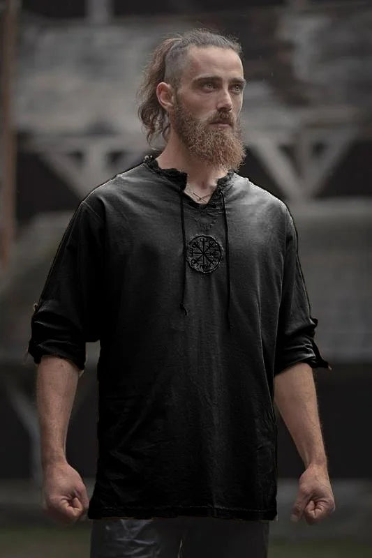 Men's Plus Size Viking Embroidered Shirt – Lace-Up