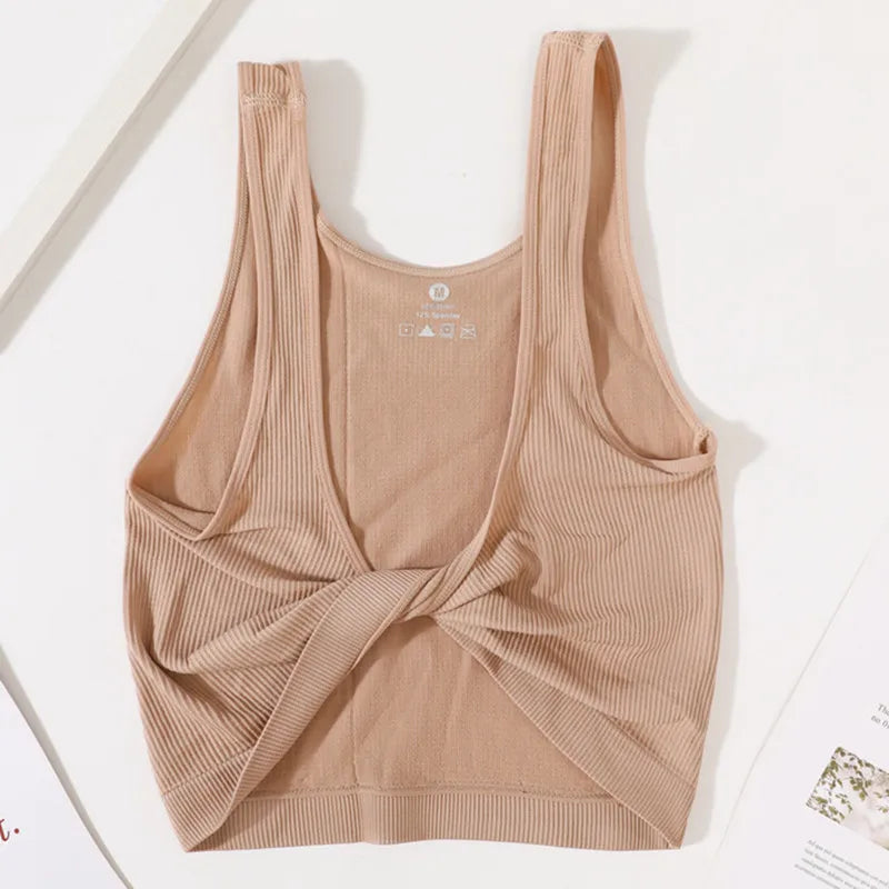 DeepVibe™ seamless ribbed crop top in nude, perfect for streetwear and casual styling.