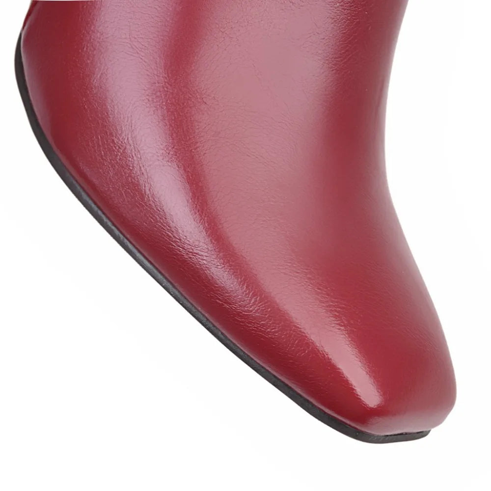 حذاء نسائي بكعب متوسط وسحاب جانبي للكاحل - أحذية شتوية كاجوال