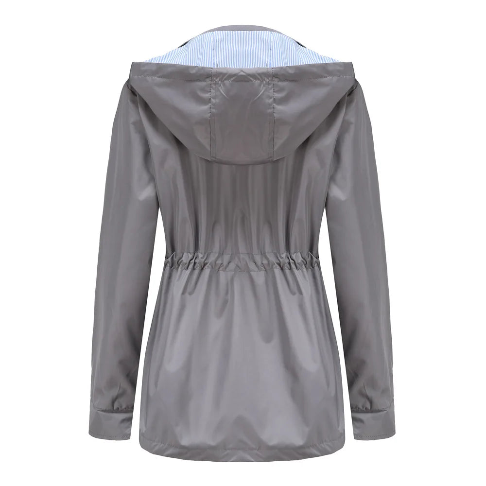 Purple Hooded Waterproof Women's Jacket – Spring Office Outerwear