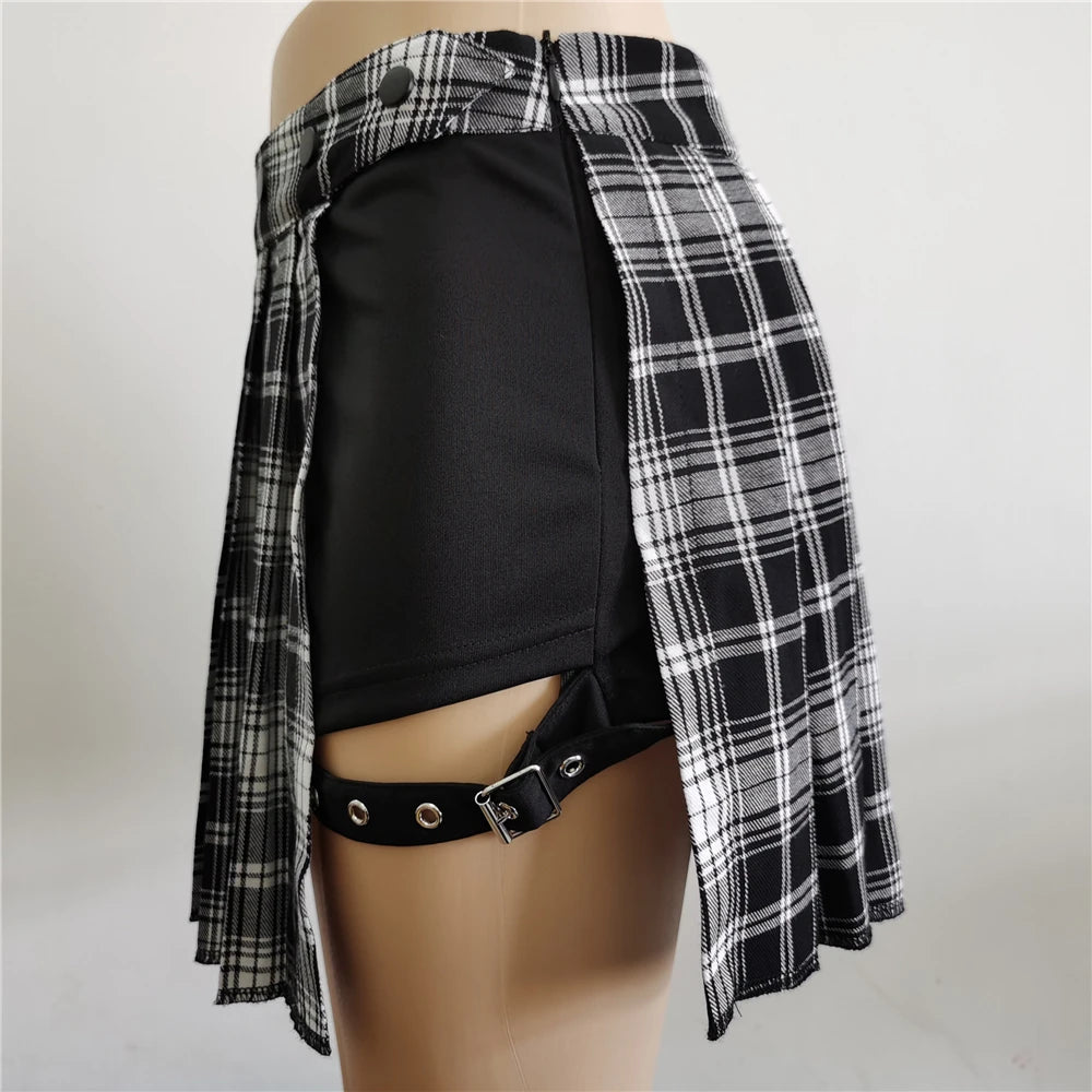 Women Plaid Gothic Half Skirt