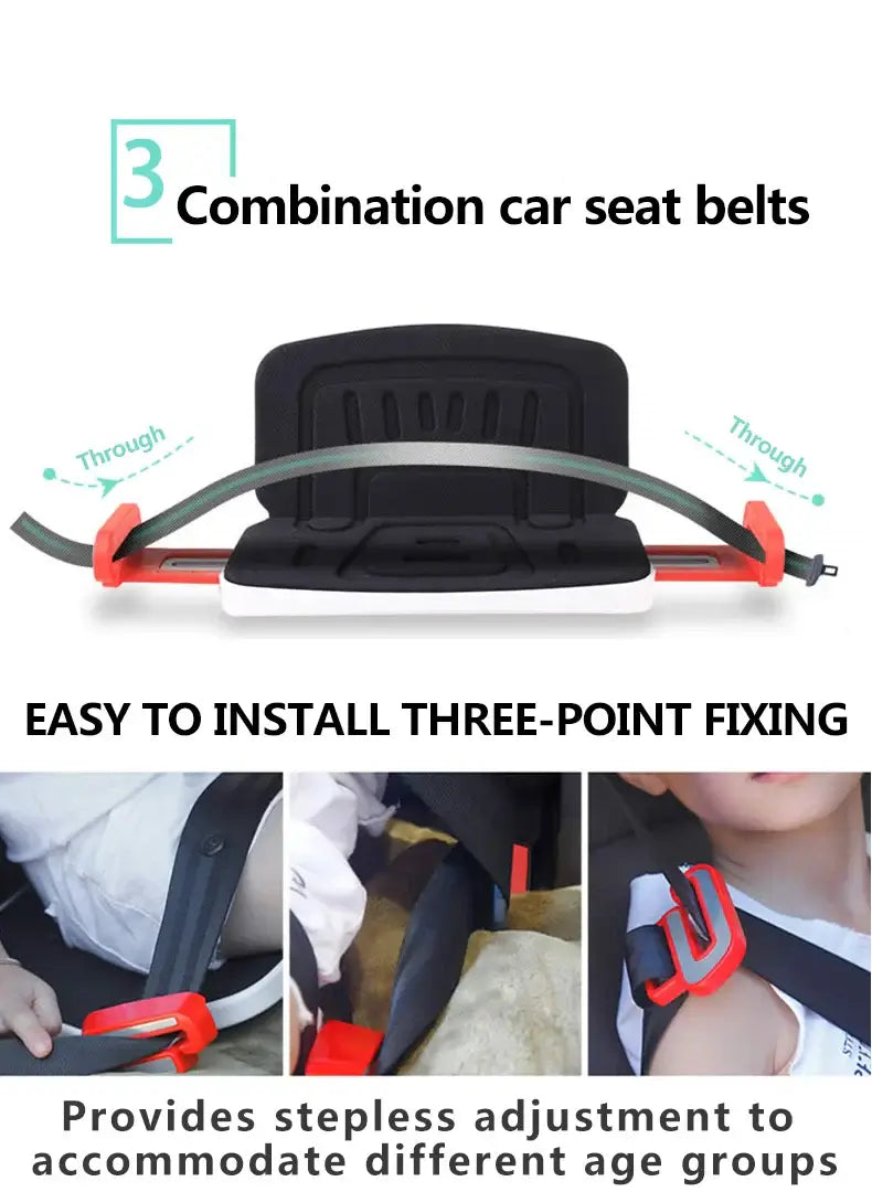 Minifold Portable Baby Car Seat Safety features three combination seat belts for easy installation and adjustable fit.