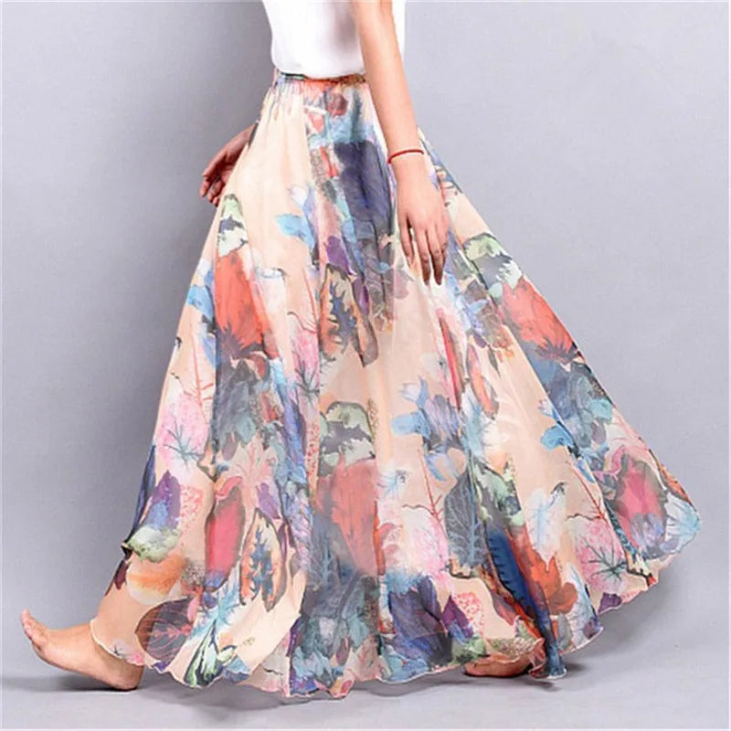 Women Boho Chiffon Long Skirt