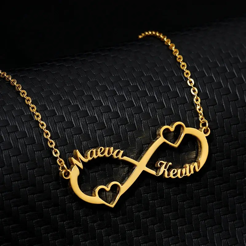 Custom Double Heart Two Names Infinity Necklaces