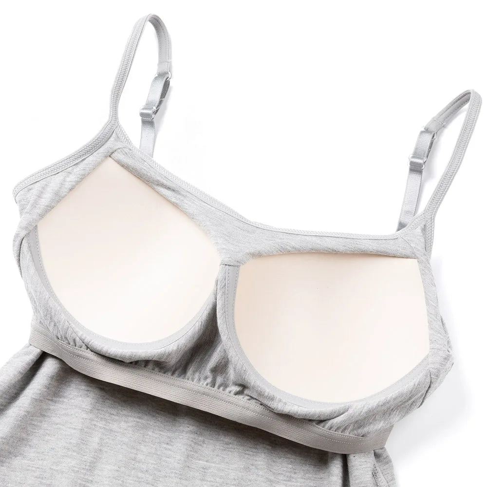 ShapeEase™ camisole with built-in padded shelf bra in gray, featuring adjustable straps and soft, breathable fabric.
