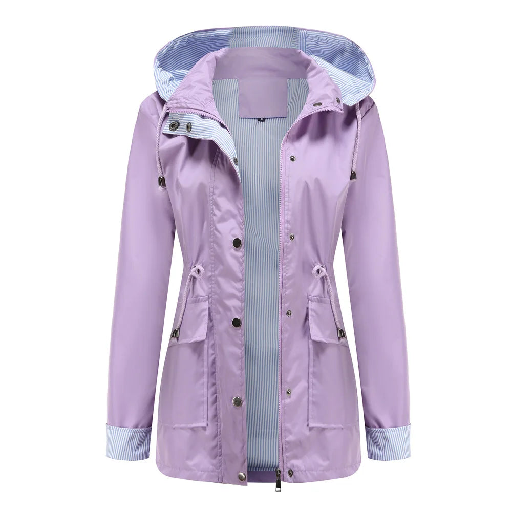 Purple Hooded Waterproof Women's Jacket – Spring Office Outerwear