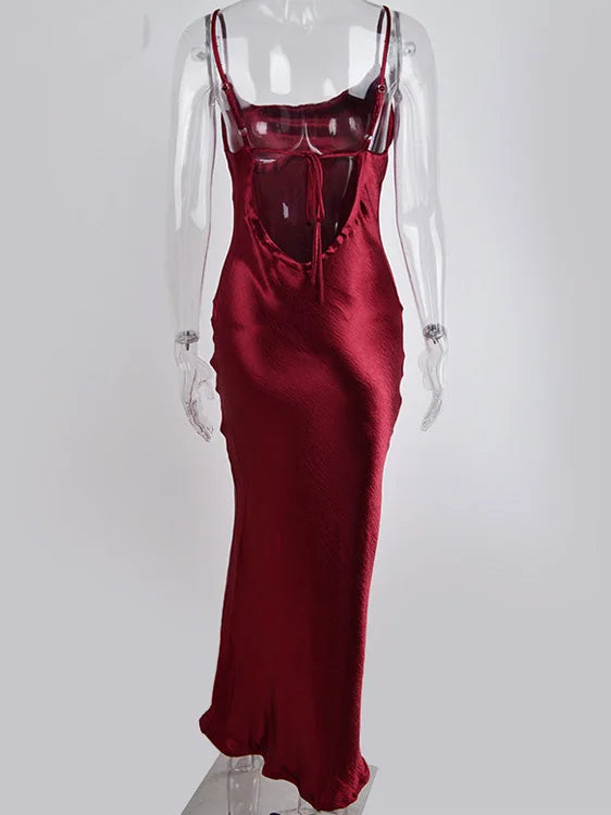 Midnight Satin Lace-Up Gown