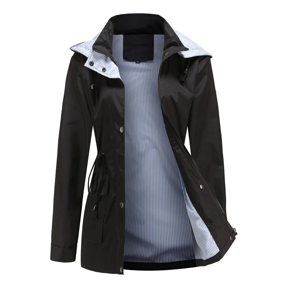 Purple Hooded Waterproof Women's Jacket – Spring Office Outerwear