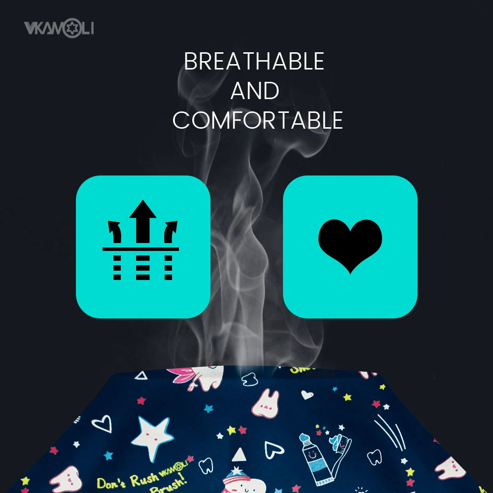 Breathable and comfortable cartoon print scrub tops by vkamoli, designed for all-day wear in medical settings.