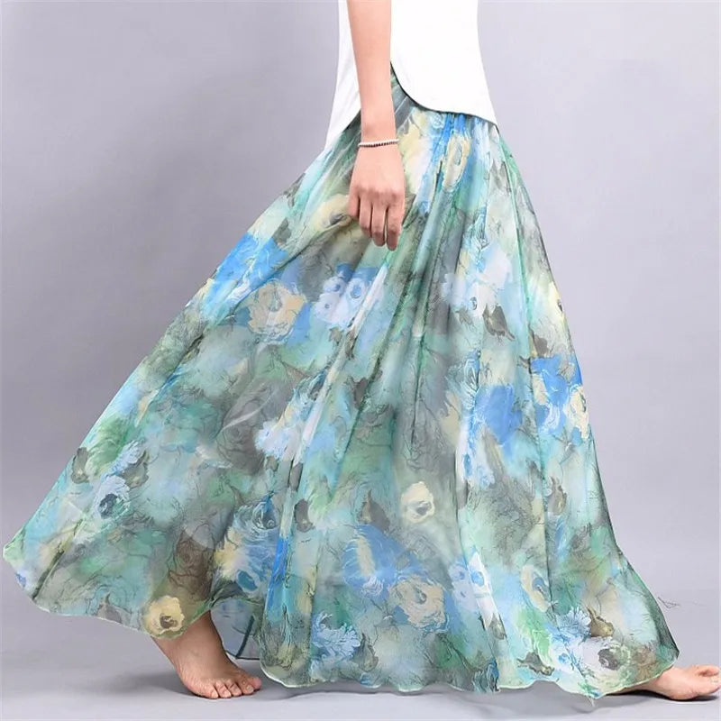 Women Boho Chiffon Long Skirt