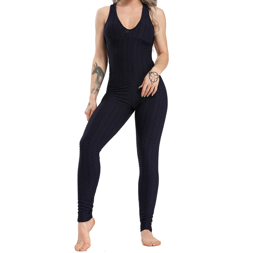 GymHalo™ – Backless Halter Skinny Jumpsuit (Fitness-Focused, Breathable & Bold)