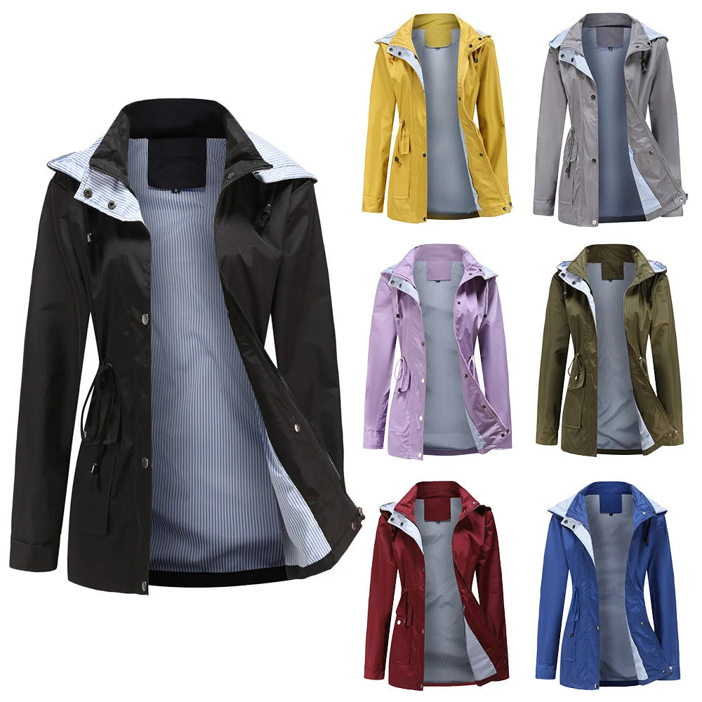 Purple Hooded Waterproof Women's Jacket – Spring Office Outerwear