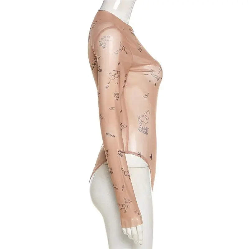 بدلة جسم نسائية مطبوعة بأكمام طويلة ونحيفة