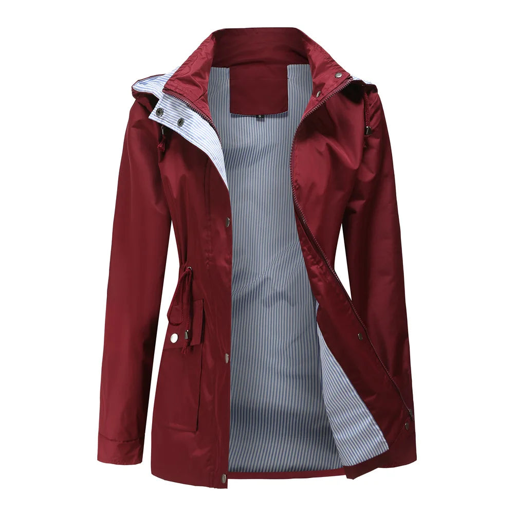 Purple Hooded Waterproof Women's Jacket – Spring Office Outerwear