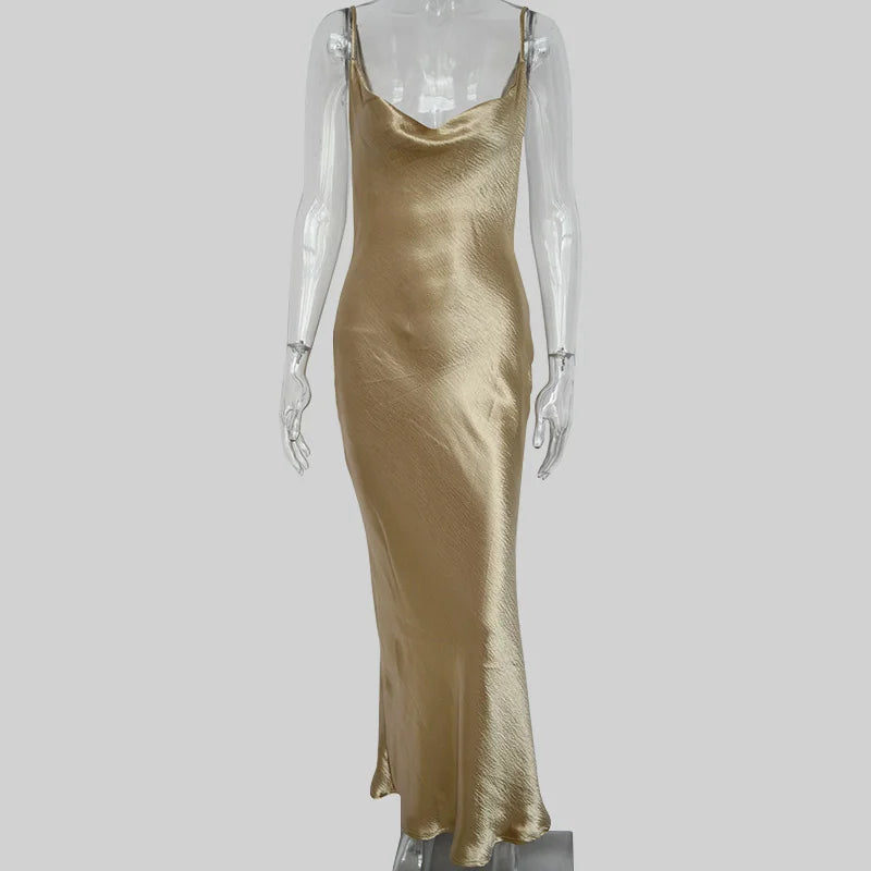 Midnight Satin Lace-Up Gown