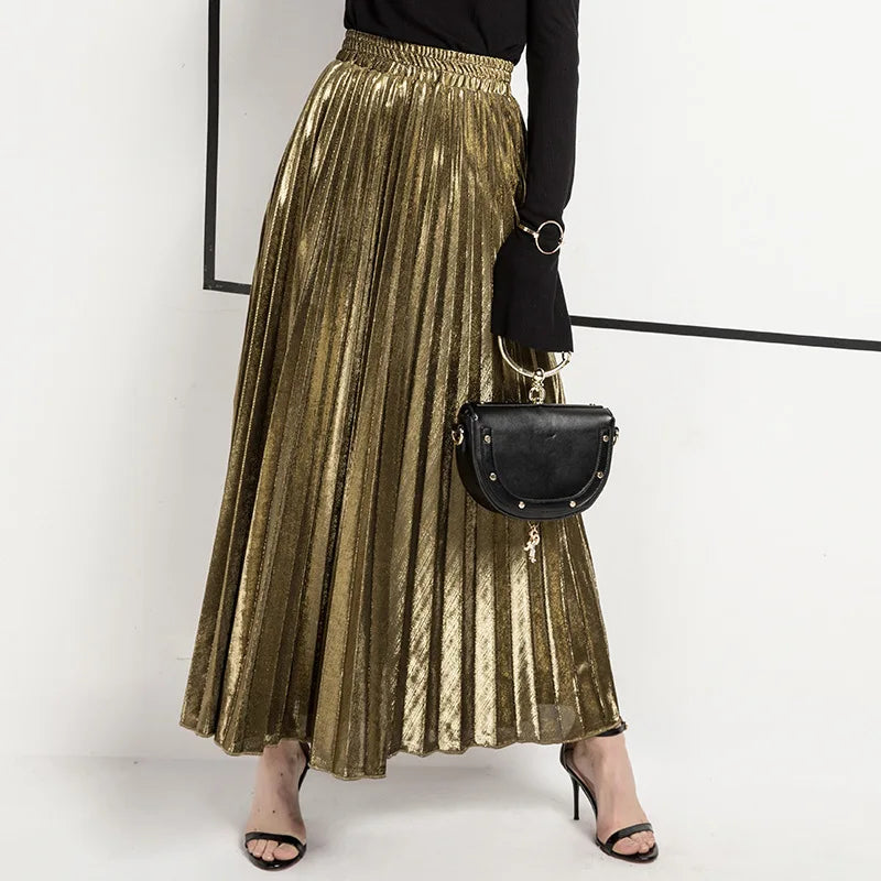 Women Gold Swing Maxi Skirt