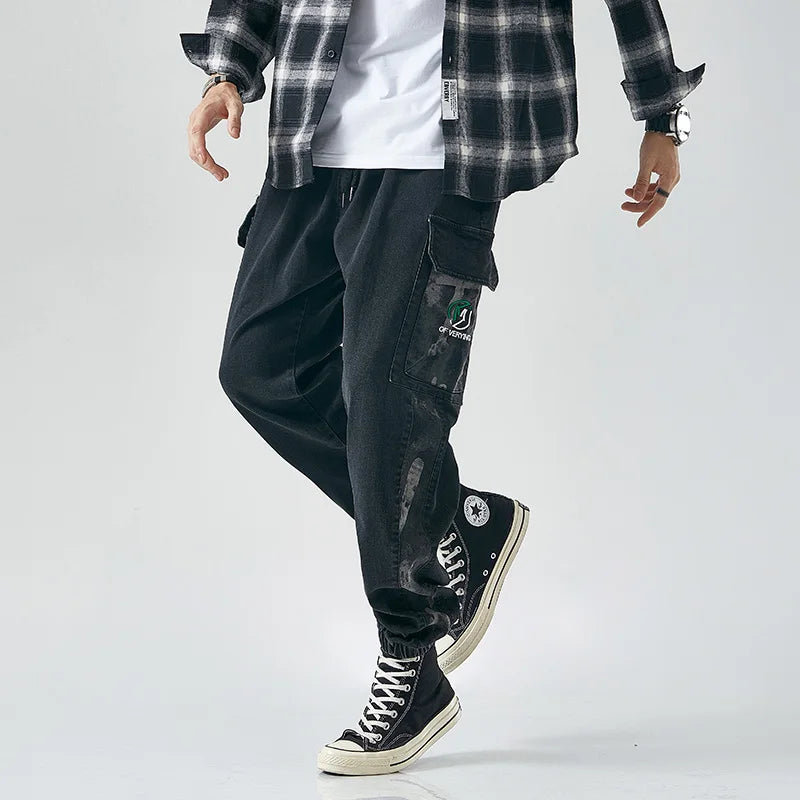 بنطال رياضي رجالي من قماش الدنيم بمقاسات كبيرة