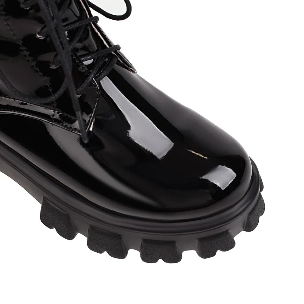 Women Patent Leather Platform Ankle Boots – High Heel Autumn Winter