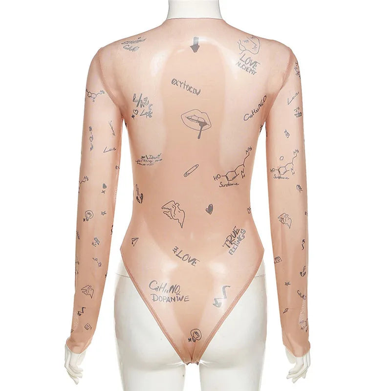 Women Slim Print Party Bodysuit