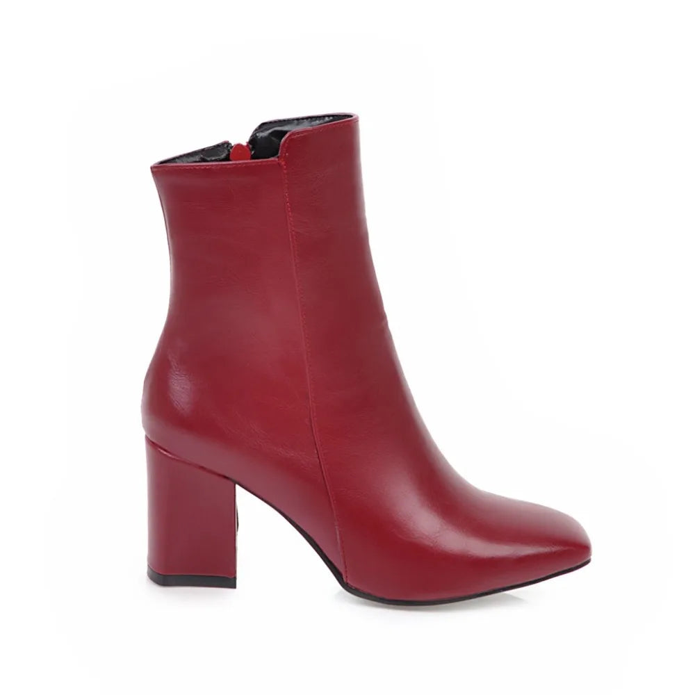 حذاء نسائي بكعب متوسط وسحاب جانبي للكاحل - أحذية شتوية كاجوال