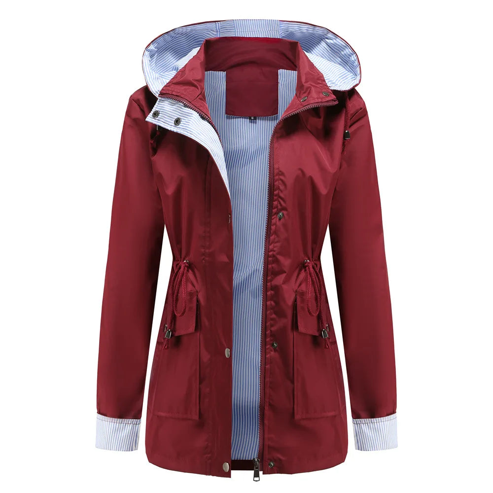 Purple Hooded Waterproof Women's Jacket – Spring Office Outerwear