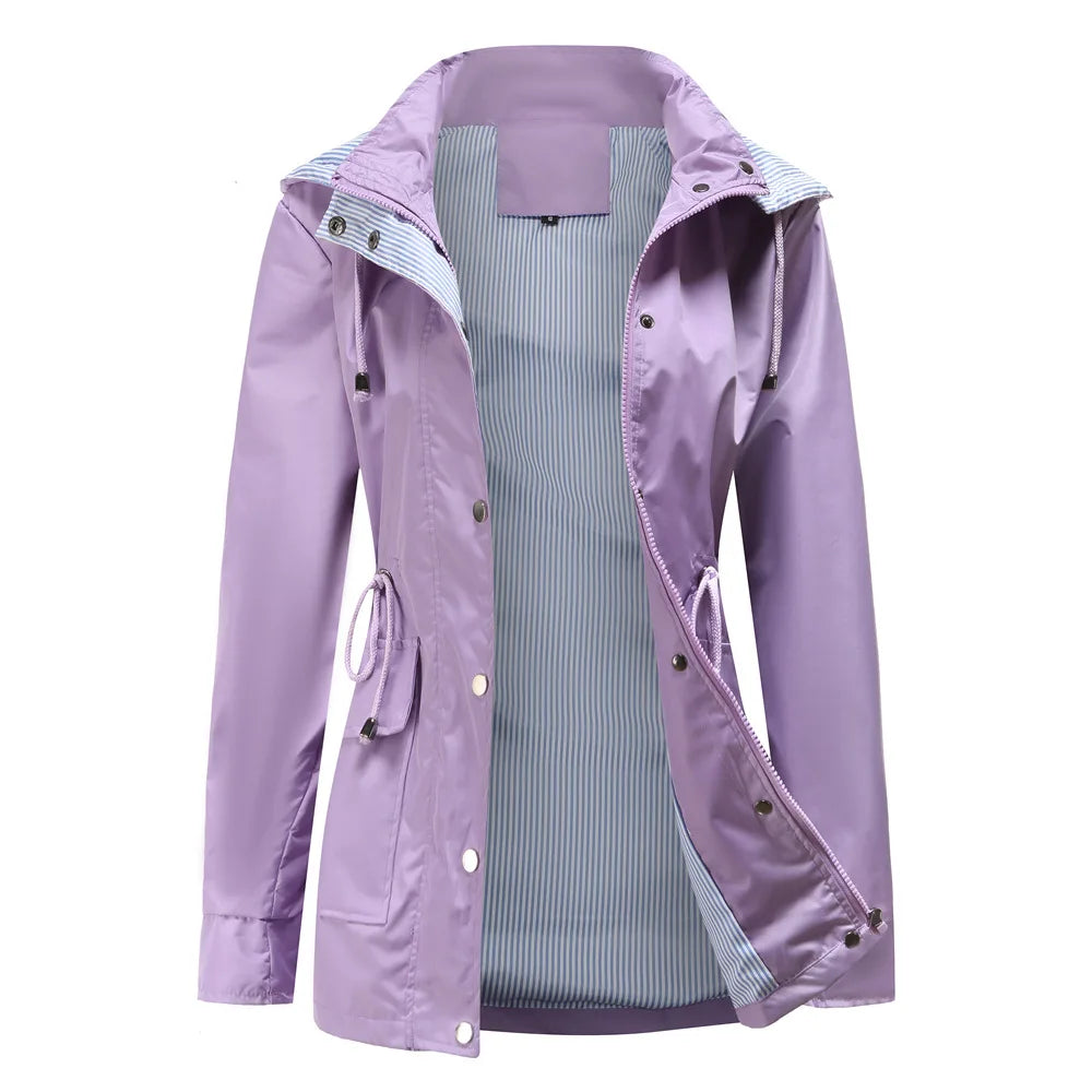 Purple Hooded Waterproof Women's Jacket – Spring Office Outerwear