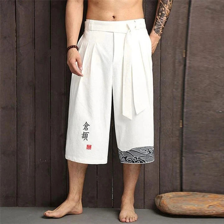 Men Hanfu Print Cropped Pants
