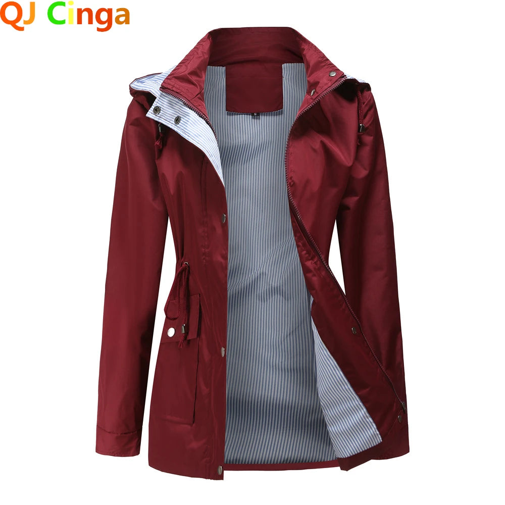 Purple Hooded Waterproof Women's Jacket – Spring Office Outerwear