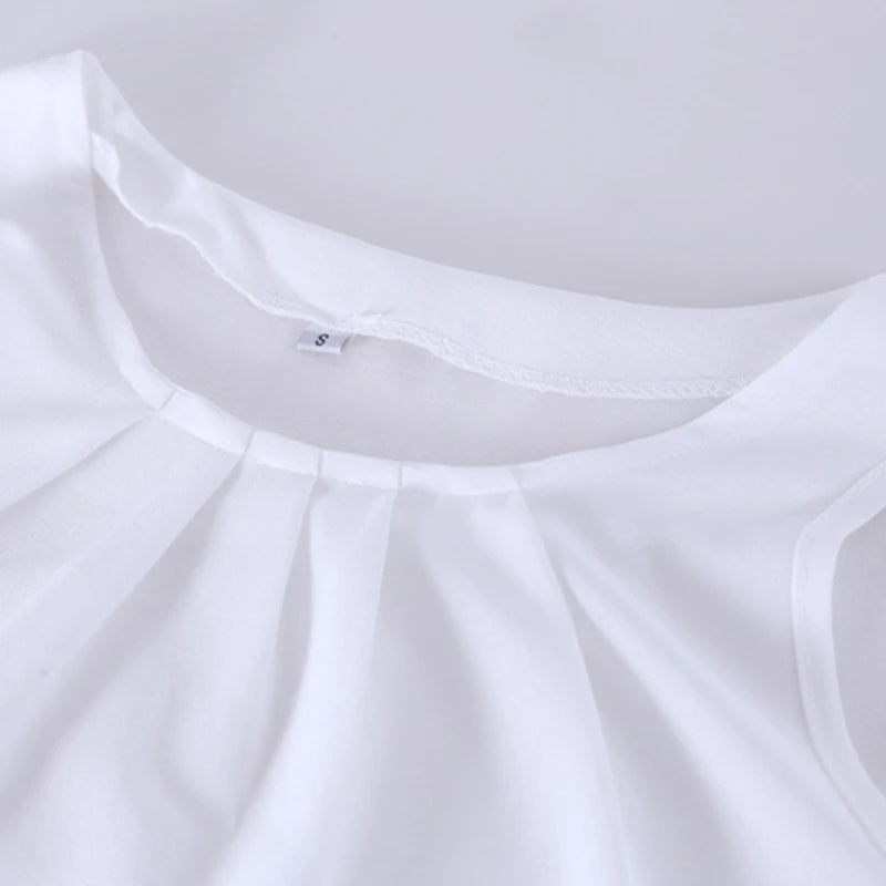 بلوزة نسائية من الشيفون بدون أكمام ورقبة دائرية