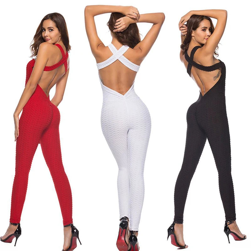 GymHalo™ – Backless Halter Skinny Jumpsuit (Fitness-Focused, Breathable & Bold)