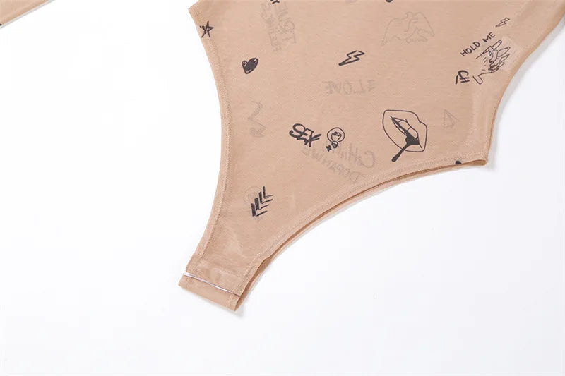 Women Slim Print Party Bodysuit
