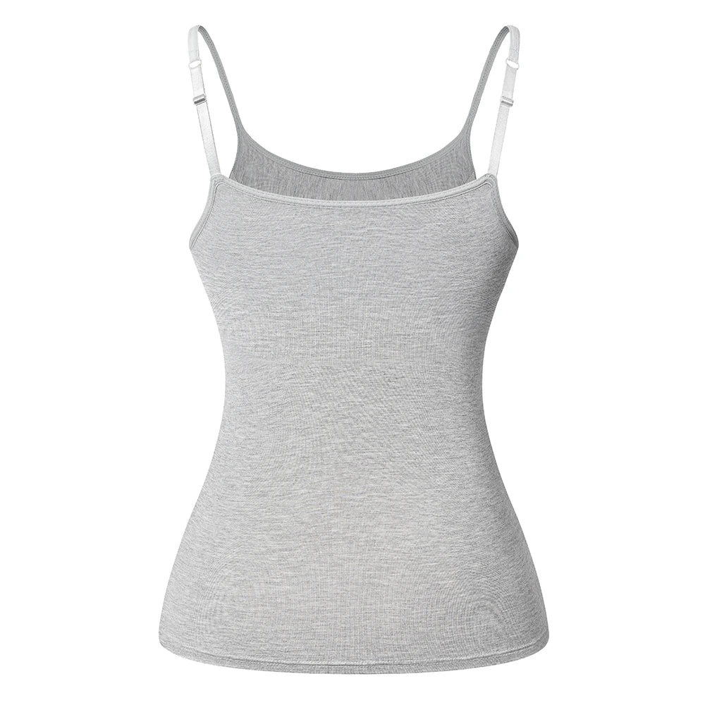 ShapeEase™ adjustable strap gray camisole with built-in shelf bra for comfort and style.