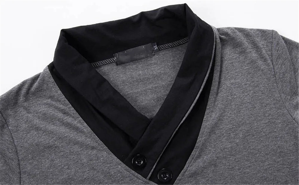 Men's Plus Size Patchwork V Neck T-Shirt – Black