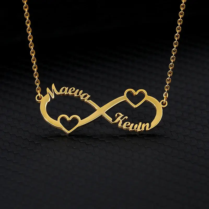 Custom Double Heart Two Names Infinity Necklaces