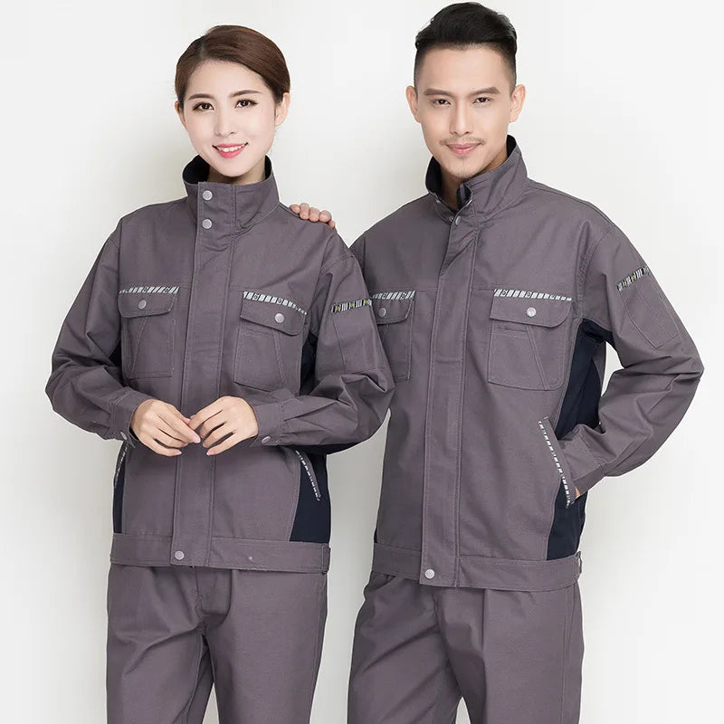 Unisex durable workshop overall set for men and women, featuring windproof fabric and utility design.