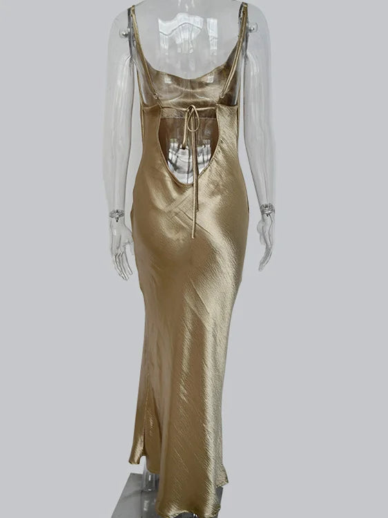 Midnight Satin Lace-Up Gown