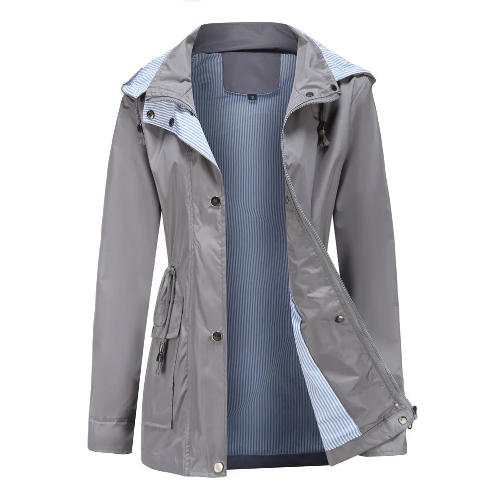 Purple Hooded Waterproof Women's Jacket – Spring Office Outerwear